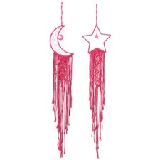 Moon Star Dream Catcher Decor, 39" Macrame Woven Wall Hanging, Red