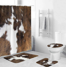Western Bathroom Shower Curtain Set,Cowhide Print Bathroom Rug Shower Curtain To