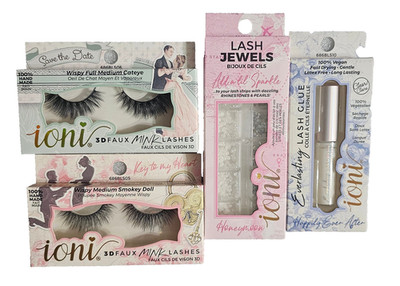 2× ioni 3D Faux Mink Lashes +1x Lash Jewels & 1xLash Glue (4 items)
