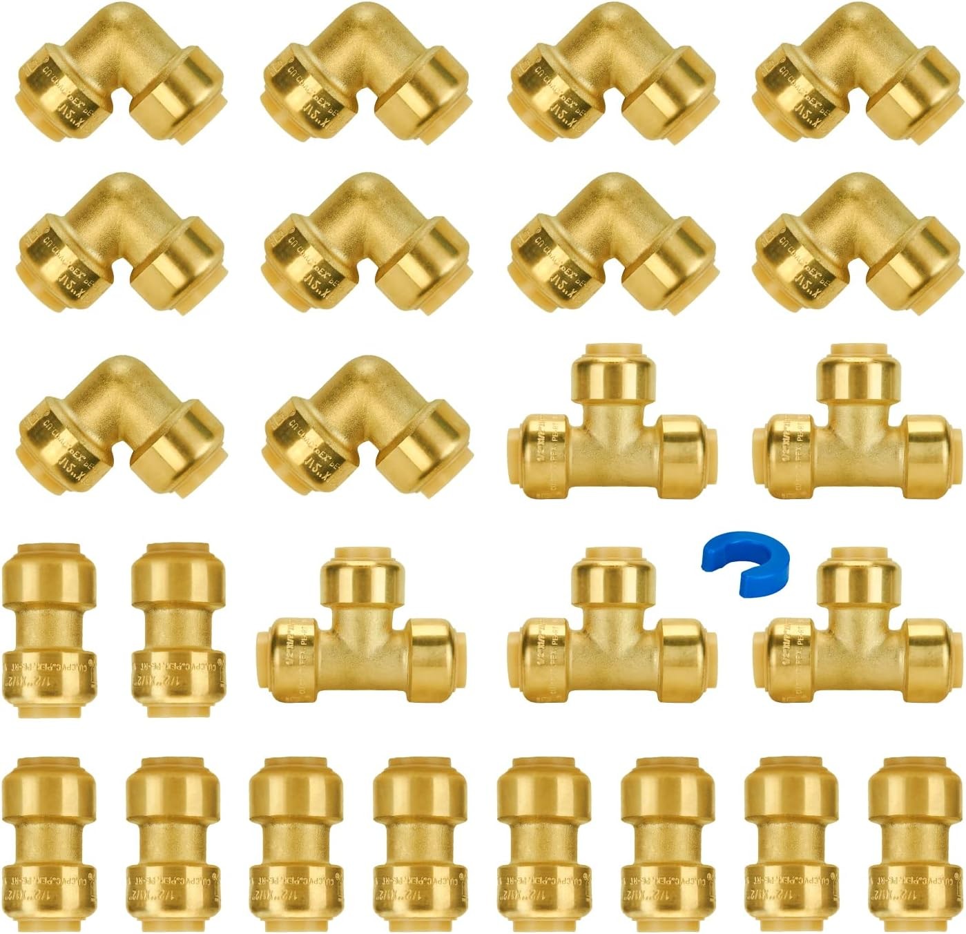 1/2 Inch Push-to-Connect Brass Plumbing Fitting 25-Pack