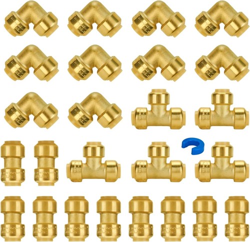 1/2 Inch Push-to-Connect Brass Plumbing Fitting 25-Pack