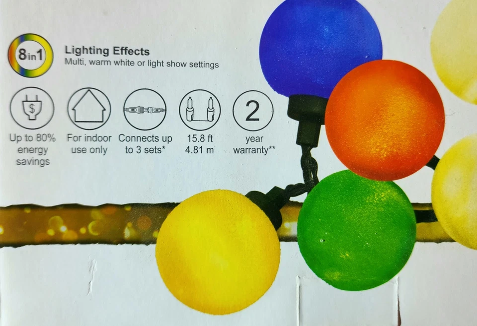 GE LED G50 Ice Ball Lights Color Choice 20-Count Multi-function White/Multicolor - Image 4 of 4