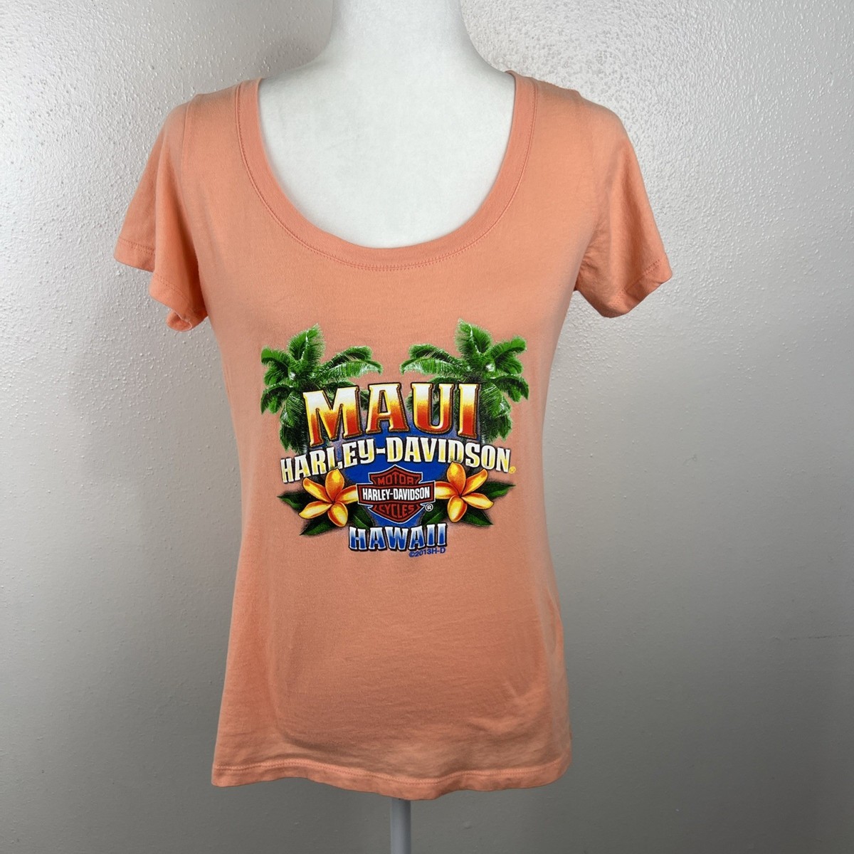 Harley Davidson Motorcycles Shirt Women Large Orange Maui Hawaii
