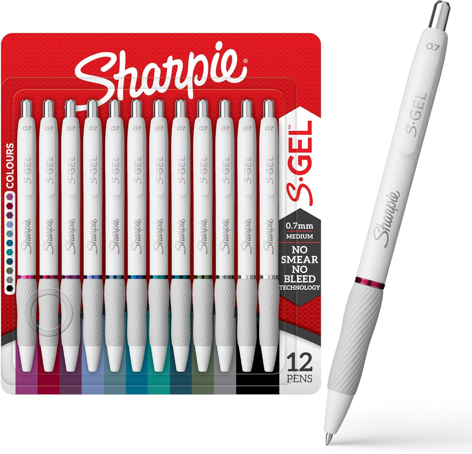 S-Gel | Gel Pens for Writing | Medium Point (0.7Mm) | Assorted Ink Colours | Whi