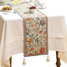 Floral Cloth Small Runner for Table,Decorative Linen 63 Inches Long Table Run...