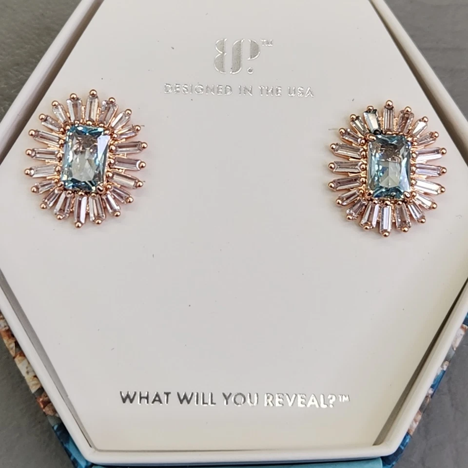 炸弹派对耳环 2025 年 3 月穿孔实验室制作的海蓝宝石 CZ 玫瑰金盘子 — 第 2/4 张图片