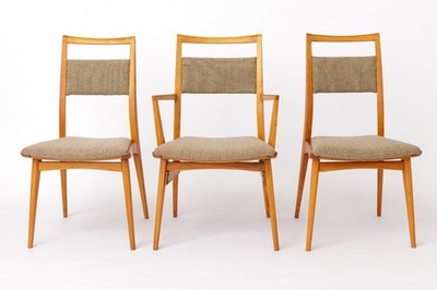 Set of 3 Vintage Beechwood Chairs, 2 Side Chairs & 1 Armchair, 1970s, Germany