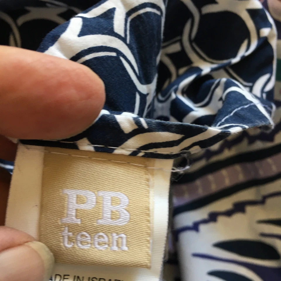 Pottery Barn PB Teen Twin Duvet Cover Reversible Purple Blue Buttons Medallion - Image 2 of 4