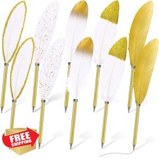 Chivao Feather Quill Pens 10 Pcs Ballpoint 0.5mm Gold White