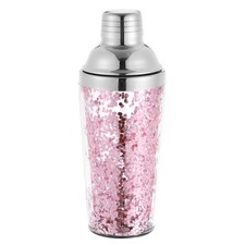 16OZ(450ml) Plastic Cocktail Shaker with Strainer, Stainless Steel Top, Pink