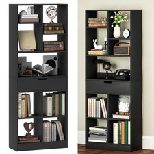 Tall Slim Shelving Unit Bookcase Freestanding Storage Display Stand Black 158cm