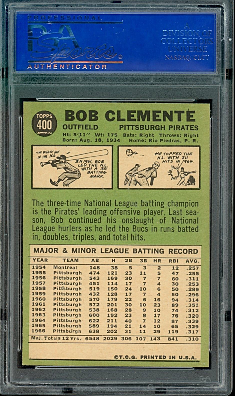 1967 Topps #400 Roberto Clemente PSA 7 view 2