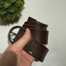 Fossil Vintage Brown Leather Belt Brass Buckle Mens Medium Boho Hippie Festival