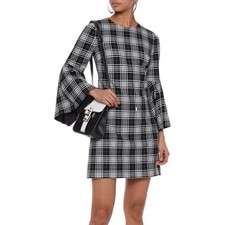 Alice + Olivia Thym Trumpet Sleeve Checked Plaid Twill Mini Dress Womens 4