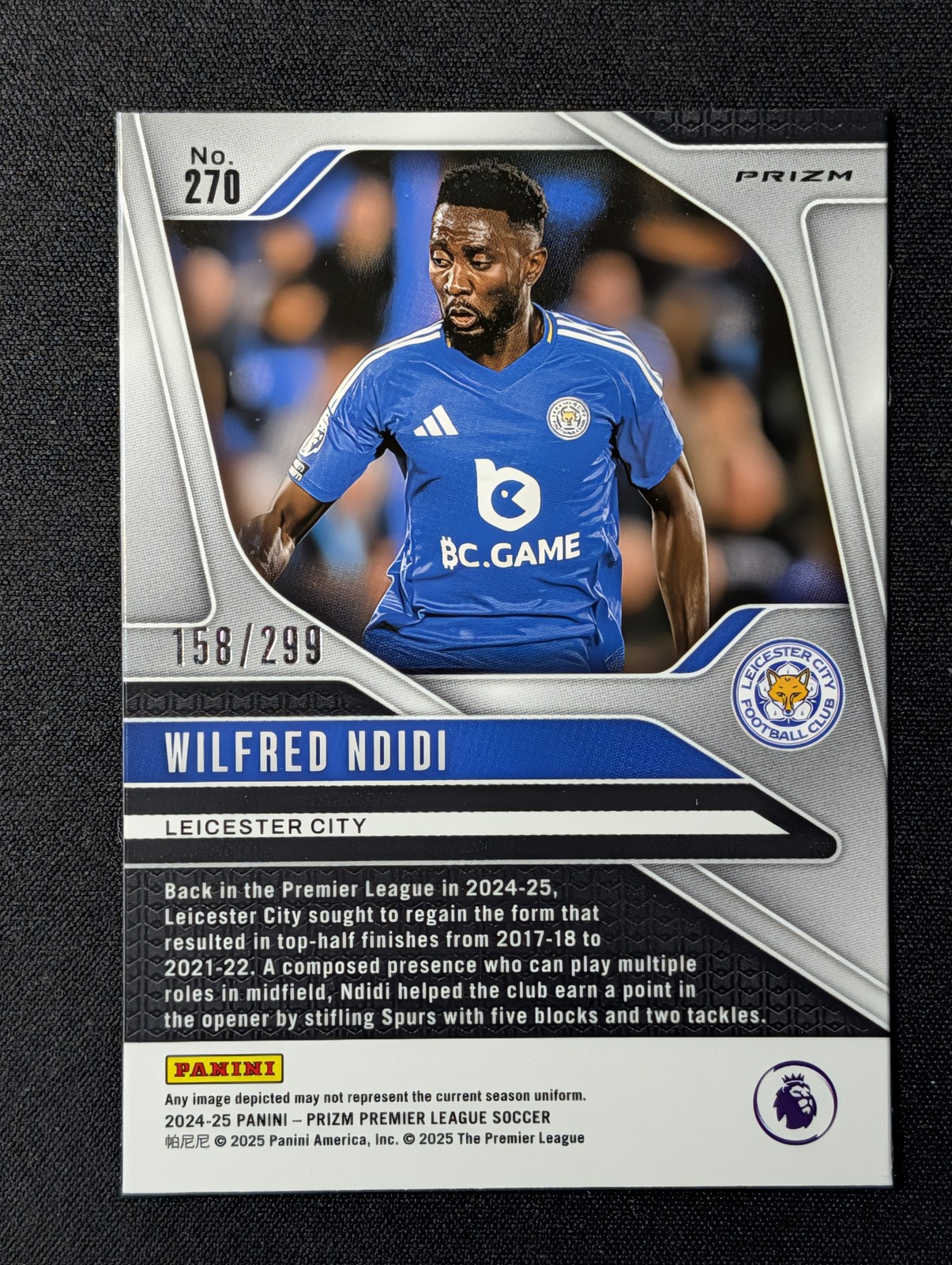 2024-25 Panini Prizm Premier League #270 Wilfred Ndidi Blue #/299 view 2