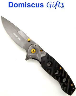 8'' NEW! WarTech Spring Assisted Grey Black POCKET KNIFE Hunting Folding Knives