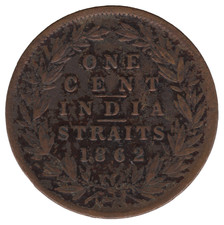 1862 Straits Settlements One Cent Coin – British Colonial Issue