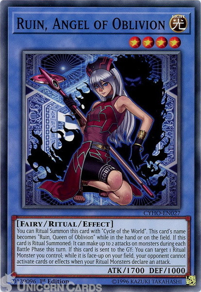 CYHO-EN027 Ruin, Angel of Oblivion Common 1st Edition Mint YuGiOh Card