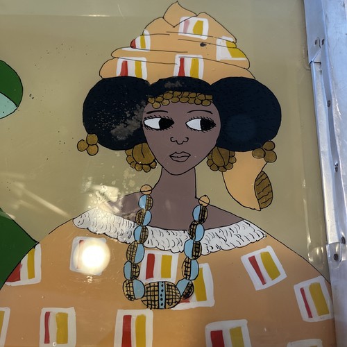 Senegalesisches Original afrikanisches GEMÄLDE unter Glas "Souwere" Aluminium Tablett signiert - Bild 8 von 10