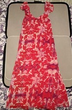 Women’s River Island Red Patterned Long Chiffon Flowy Summer Dress Size 10