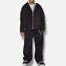 KHRISJOY Kids Boy's Black Velour Logo 2pc Track jacket Pants Size 8Y