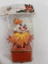 Vtg Plastic Clown Jack in the Box Christmas Tree Ornament Holiday Hong Kong NOS