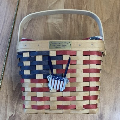 Longaberger Flag Basket 20th Century 1997 Liner Protector All American Charm