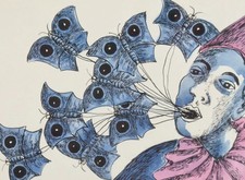 Clown mit Schmetterlingen | Tusche-Aquarell von  Irene Fischer-Nagel (1938)