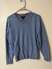 Tommy Hilfiger Men's V-Neck Sweater Light Blue Pima Cotton Cashmere Blend Size M