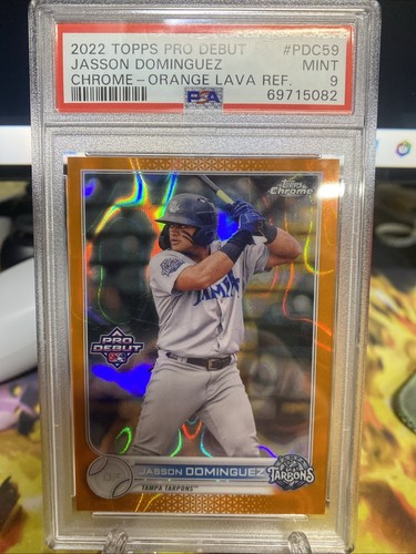 2022 Topps Pro Debut Jasson Dominguez Rookie Orange Lava Refractor /25 PSA 9