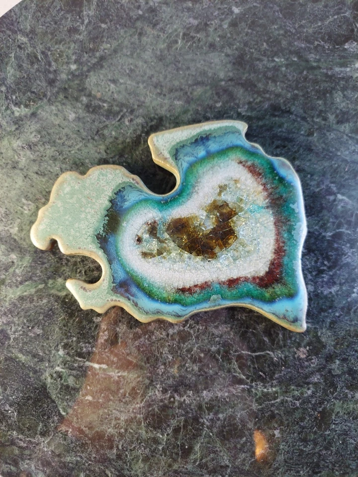De colección Dock 6 Cerámica Minnesota Estado Turquesa Geoda Hecha a Mano EE. UU. Trivet Posavasos Foto 3 de 4