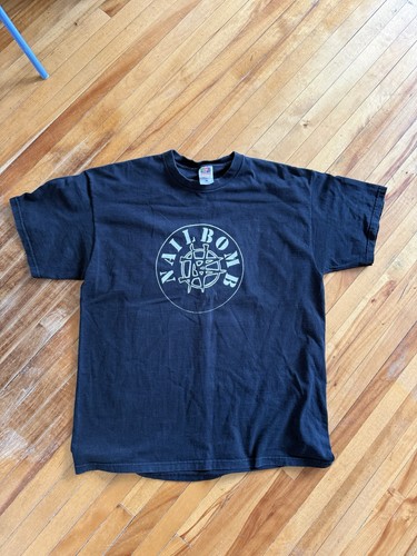 90’s Nailbomb Logo Band T-Shirt XL Black Fruit of the Loom Heavy Cotton