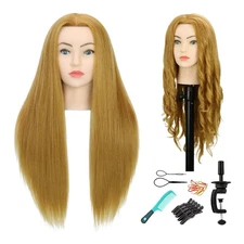 28" Mannequin Head with Human Hair Light Brown 80% Real Hair Blue eyes Stylin...