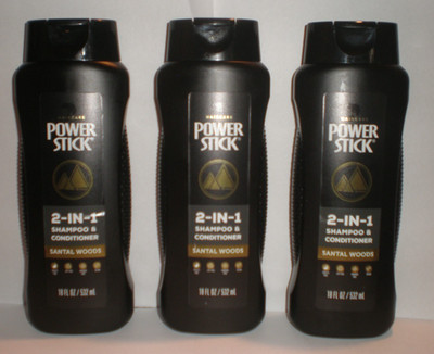 Power Stick 2 in 1 Mens Shampoo Conditioner SANTAL WOODS 3 Bottles 18 FL OZ eac
