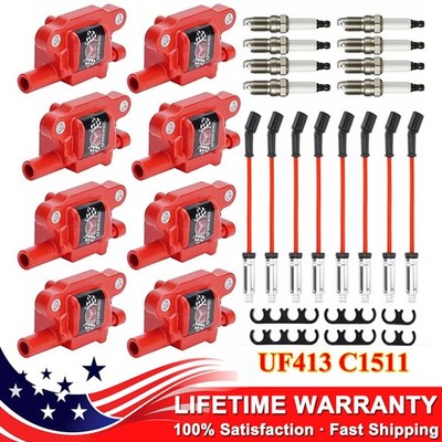 High Performance Ignition Coil + Spark Plug & Wire For Chevy GMC 5.3L 6.2L UF413