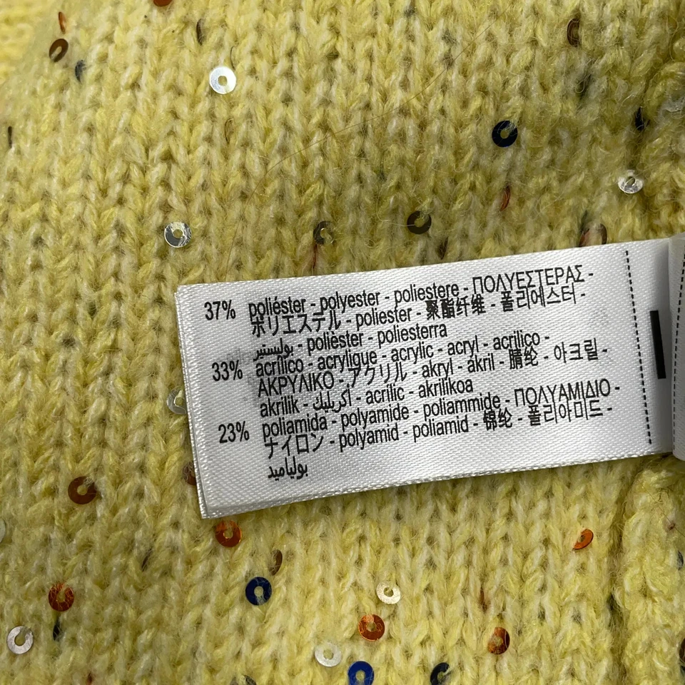 Zara, pull en tricot, taille : XL, jaune/argent, acrylique/polyamide/polyeste... - Photo 4/4