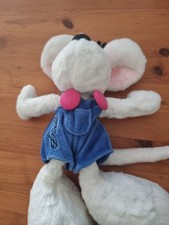 Diddl Maus wei&szlig; mit blauer Latzhose rosa Kn&ouml;pfen ca. 25 cm - mit Originaletikett