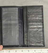 Vtg BUXTON Black cowhide SOFT LEATHER 7" Bi-Fold LONG WALLET Cards Checkbook