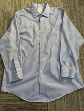 Brooks Brothers Shirt Mens 17-33 Blue White Stripe Regent Non Iron Supima Cotton