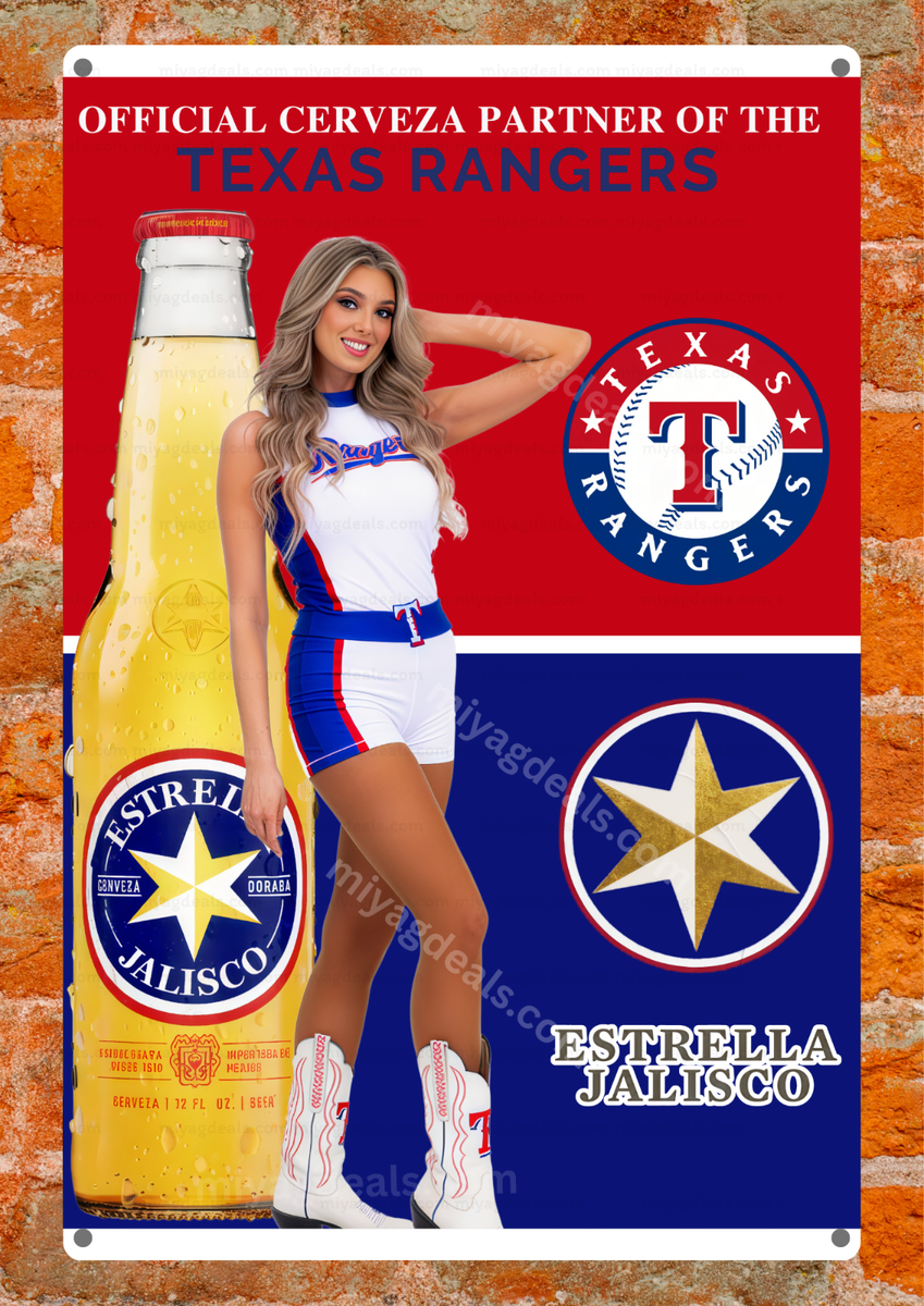 Estrella Jalisco Beer Metal Sign Texas Rangers Beer Man cave Bar