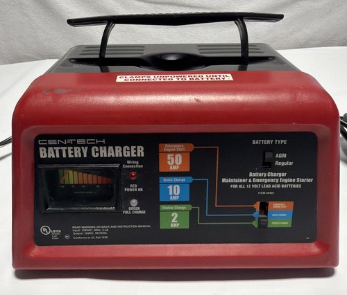Cen-Tech 12 Volt 2/10/50 Amp Battery Charger Model 60581 Tested Working ...