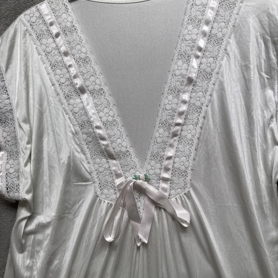 De Colección Gilead Blanco Nylon Camisón XS Largo Encaje Transparente Volantes Coqueta Prendas para Dormir Foto 4 de 4