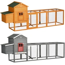 PawHut Chicken Coop W/ Extra Large Run Wooden Hen House W/ Slide-out Tray