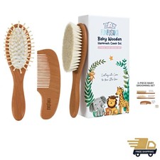 Baby Wooden Hair Brush Comb Set Natural Goat Bristle Toddler Cradle Cap