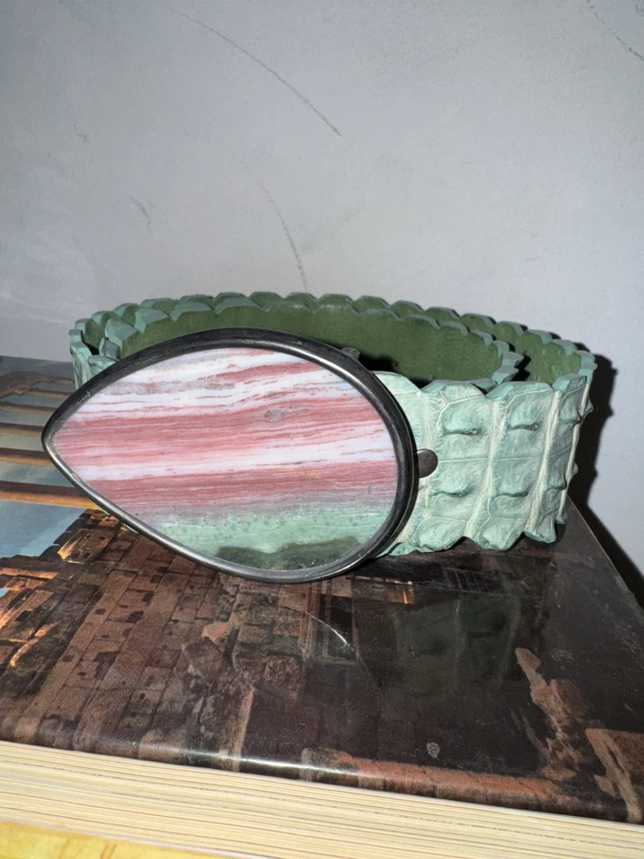 Винтажный пояс бохо крокодил бедра змеиная кожа пастель ящерица змея хиппи зеленый лето 90 - Изображение 3 из 4