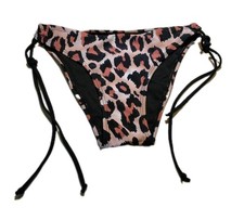 Pink Black Leopard Print Bikini Bottom S Stretch Adjustable Side Ties