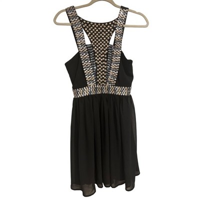 Francesca's Quinn Black Sequin Bodice Mini Dress Silver Gold Metallic Small NWT