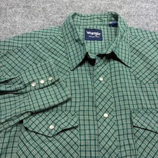 Wrangler Western Pearl Snap Shirt Mens XL Green Plaid Long Sleeve Cowboy