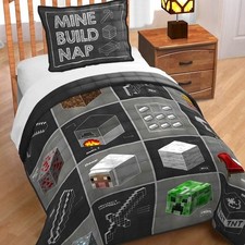 Minecraft Twin Quilt  Sham Set Characters  Elements From Video Game 2017 New