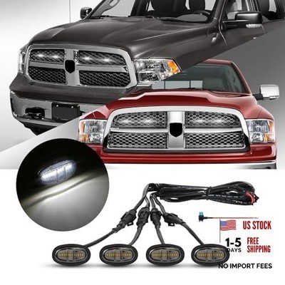 4 Pcs Led Grill Lights Compatible with 2013-2018 RAM White Light Black Shell